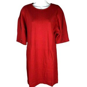 Joan Vass Women's Shift Dress Cotton Pique with Snap Sleeve Size XS